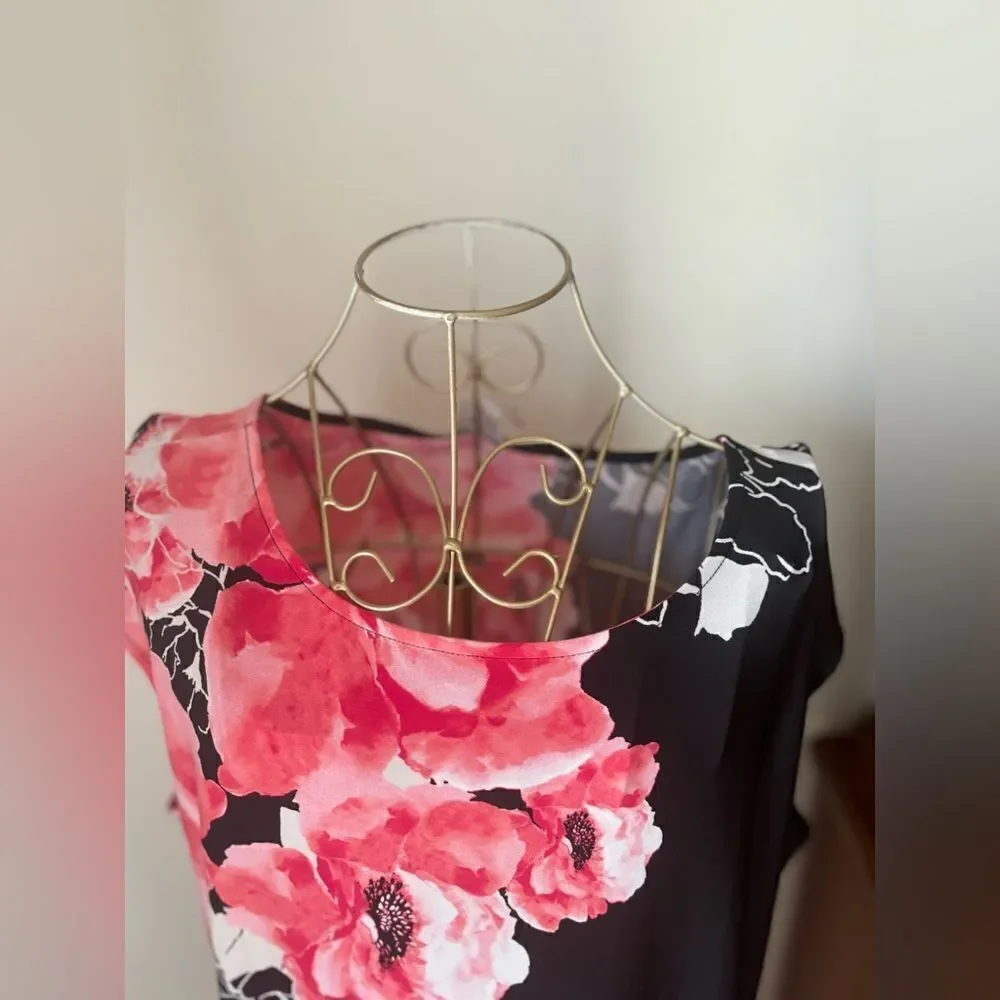 Chico's Black Pink Floral Short Sleeve Shift Dress Chico's Size 3 - Picture 5 of 12